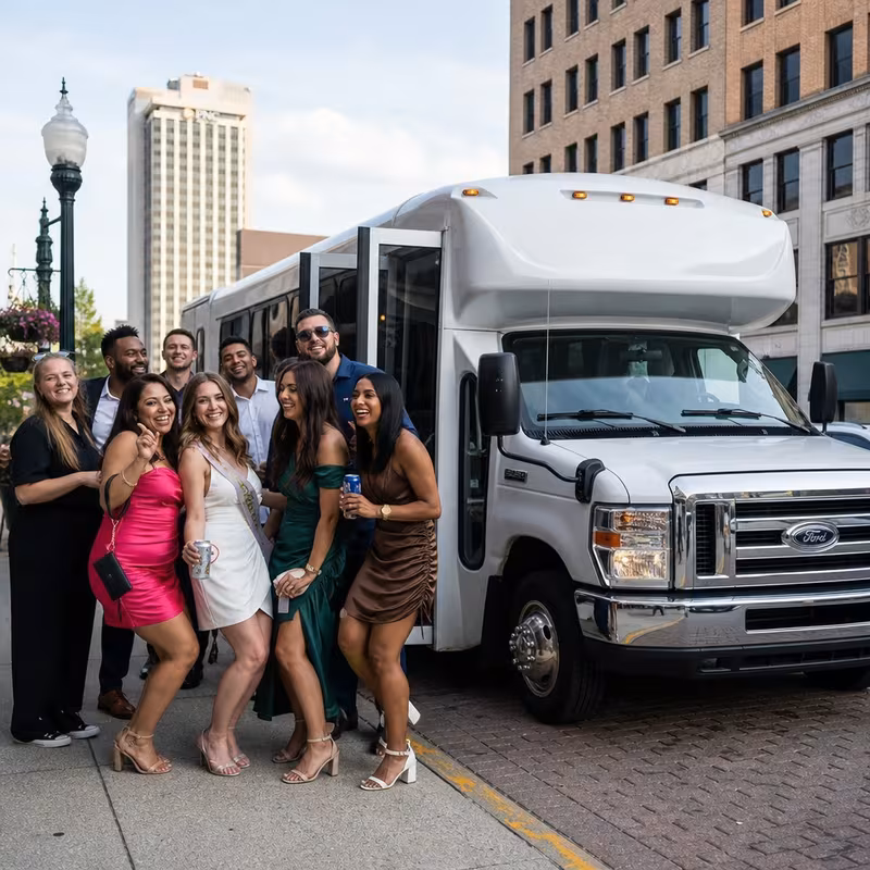 Black Mercedes Sprinter van staged for an Fort Wayne Bachelor & Bachelorette Transportation group