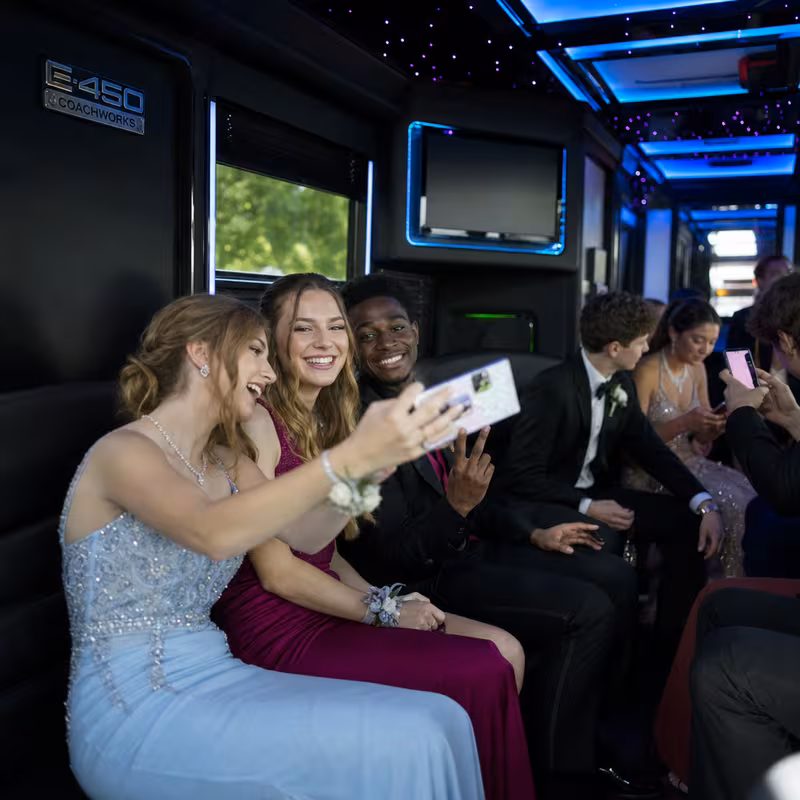Black Mercedes Sprinter van staged for an Fort Wayne Prom & Homecoming Transportation group